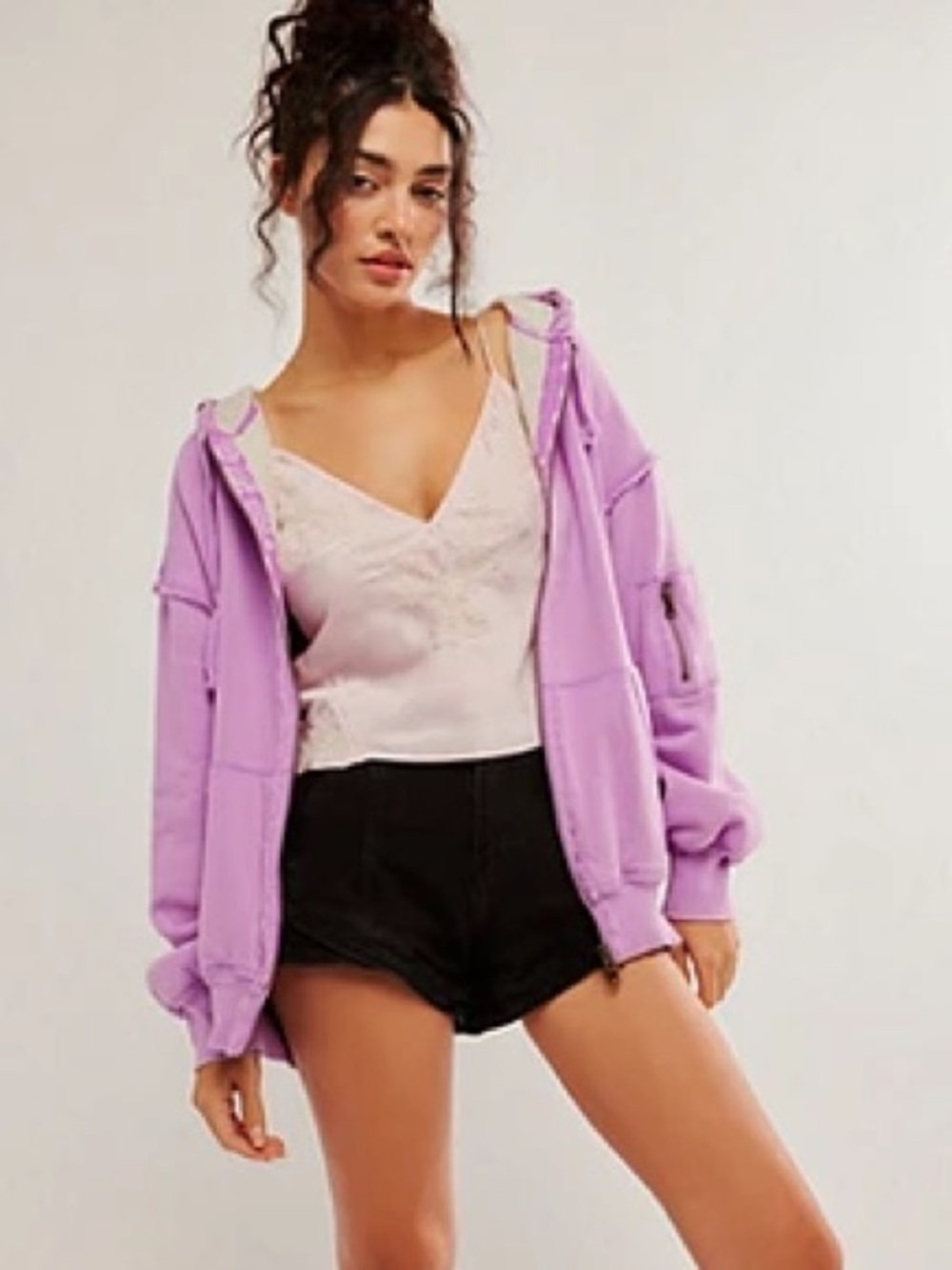 Free People By Your Side Lined Hoodie Sweatshirt Lilac Large